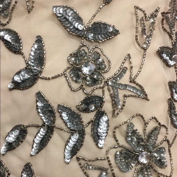 Adrianna Papell plus size beaded floral godet short sleeves long gown - Picture 8 of 16